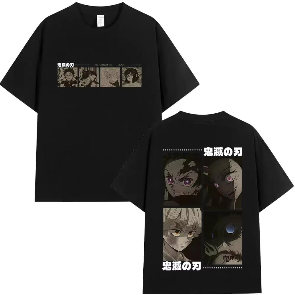Retro Demon Slayer Character Collage Print TShirt Classic Anime Streetwear Cotton Loose Fit Casual Tee for Demon Slayer Fans L