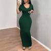 Women's dress summer short-sleeved V-neck sexy long tight dress