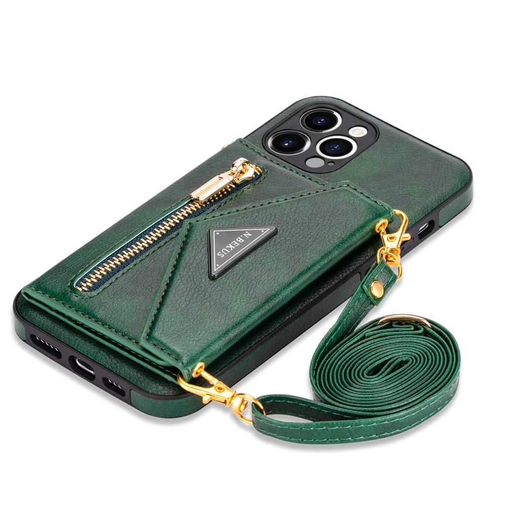 Zipper Crossbody Wallet for IPhone 16 15 14 13 12 Mini 11 XR XS Pro Max 8 Plus Case with Card Holder Lanyard StrapLeather Cover