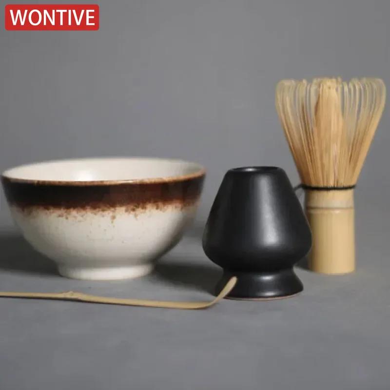 3/4 Stück Handgefertigt Zuhause Leicht zu Reinigen Matcha Tee Set Werkzeugständer Kit Schale Besen Schaufel Geschenk Zeremonie Traditionelles Japanisches Zubehör