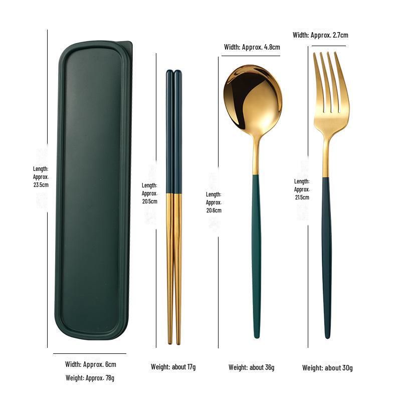 Stainless Steel Portable Tableware Set: Chopsticks, Spoon, Fork - Customizable Student/Outdoor Gift with Logo.