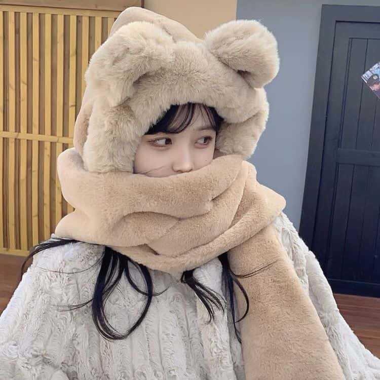 

Жіночий та дитячий зимовий плюшевий набір 3-в-1 шапка, шарф, рукавички - штучне кроляче хутро, захист від холоду, теплий, вітрозахисний, універсальний.