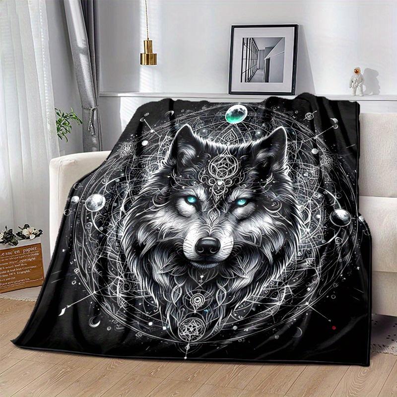 1pc Wolf Design Blanket  Cartoon for Home Decor, Gift Idea, Living Room, Travel, Camping, Car Blankets