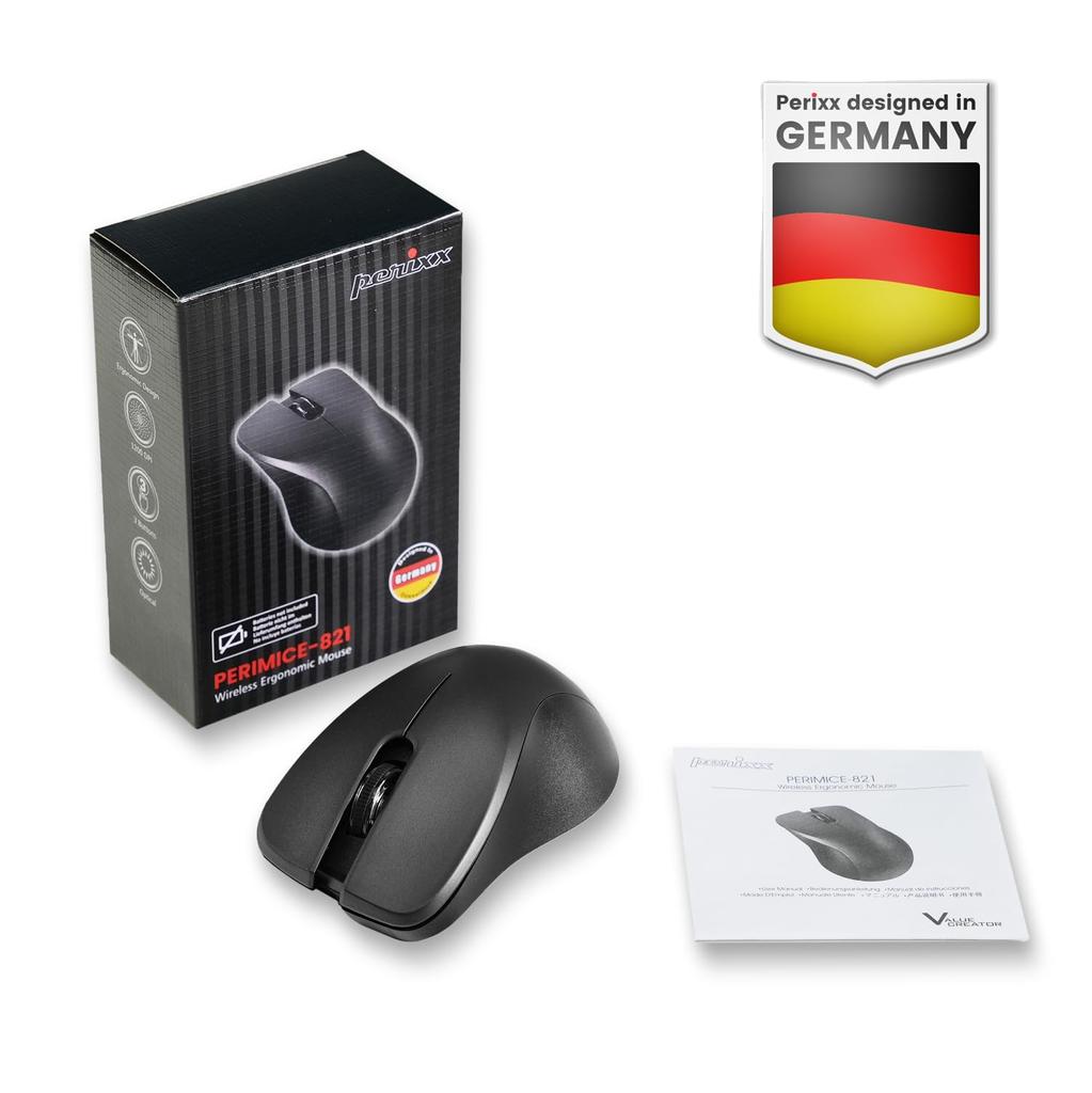 Perixx Wireless Ergonomic Iron Black PERIMICE-821IB Mouse, Bluetooth, Design,