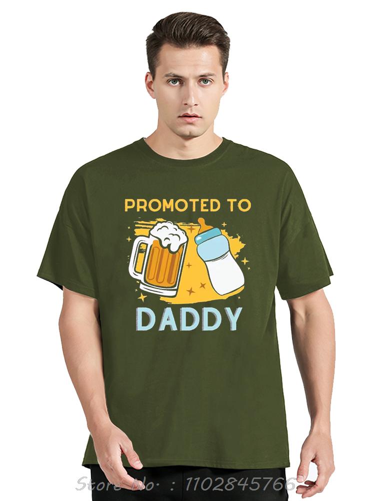 

Promoted To Daddy Cotton Tshirt Soon Be Father New Dad Pregnancy Announcement Baby Bottle And Beer Unisex Tops Tees Men Clothing 3XL