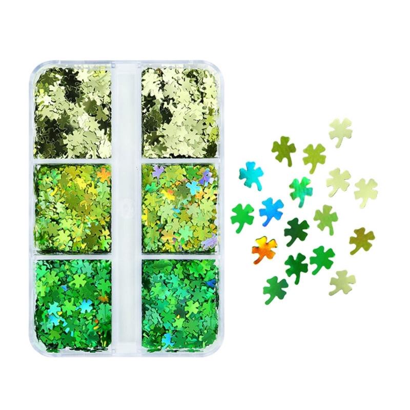 6 ячеек/коробка Блестки для ногтей DIY Блестки для гелевых ногтей Дизайн тематики Праздника Святого Патрика Декорации для начинающих и нейл-салона