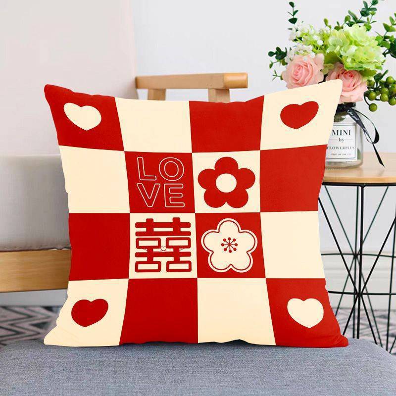 Chinese Style Wedding Happy Word Pillow Red Living Room Wedding Sofa Cushion Wedding Room Decoration Festive Wedding Gift