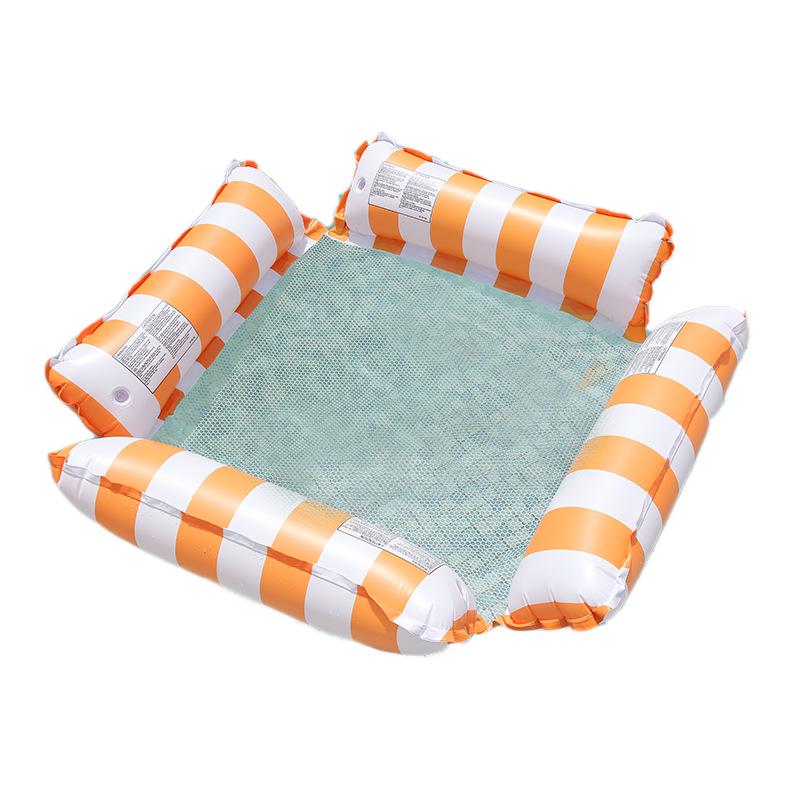 Inflatable Mesh Lounge Chair: Four-Tube Floating Hammock with Striped Foldable Design for Water Recreation