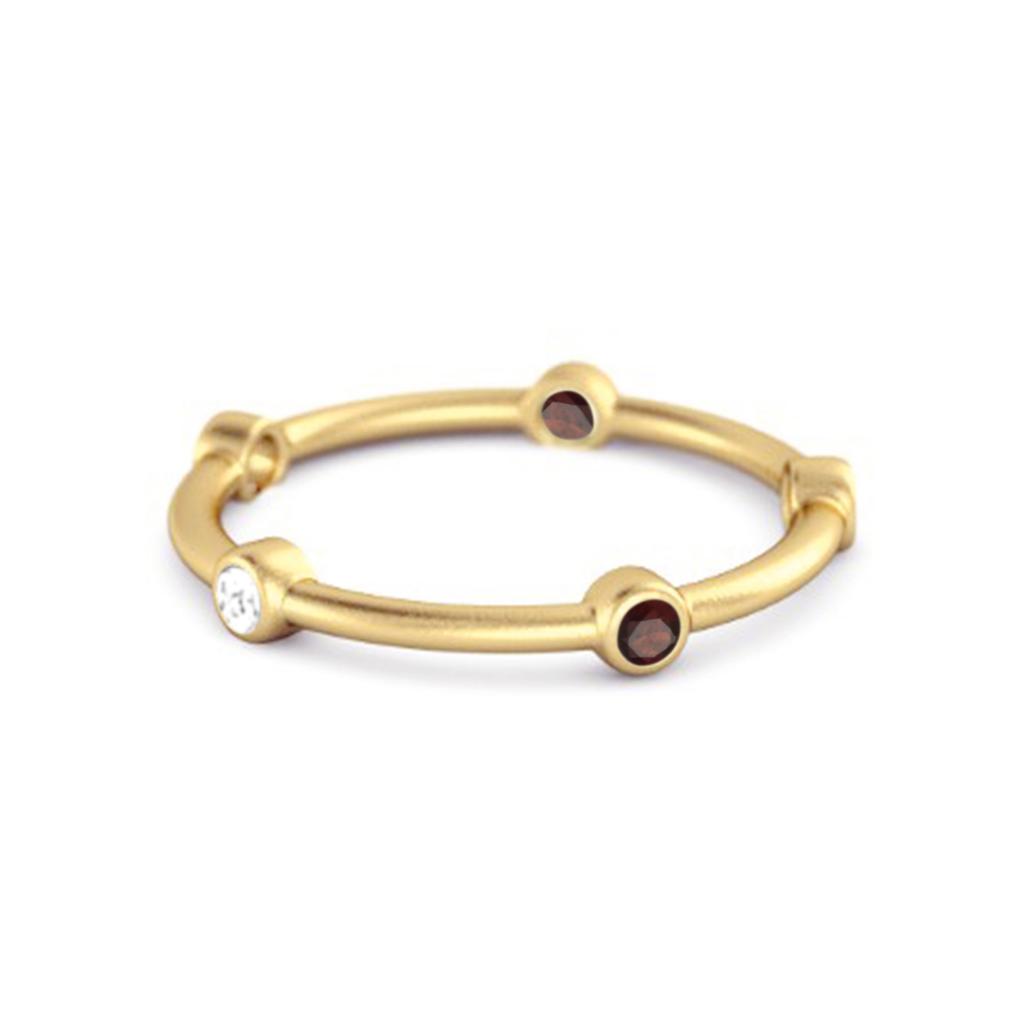 Garnet Bezel- 925Set Stacking Band Ring - 925 Sterling Silver Gold Vermeil