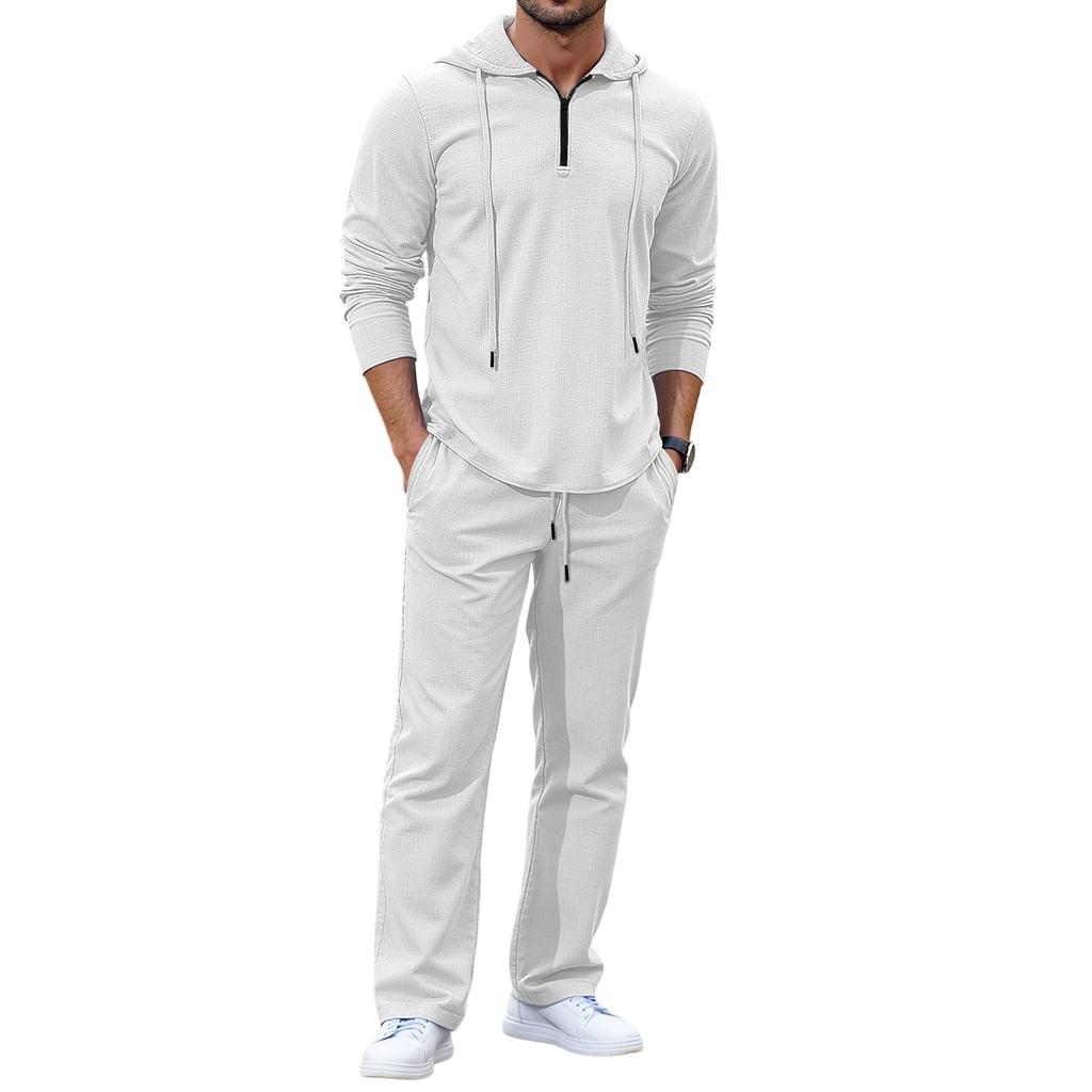 Men  Leisure  Hooded Hood  Half Zipper  Upper Garment  Trousers  Set