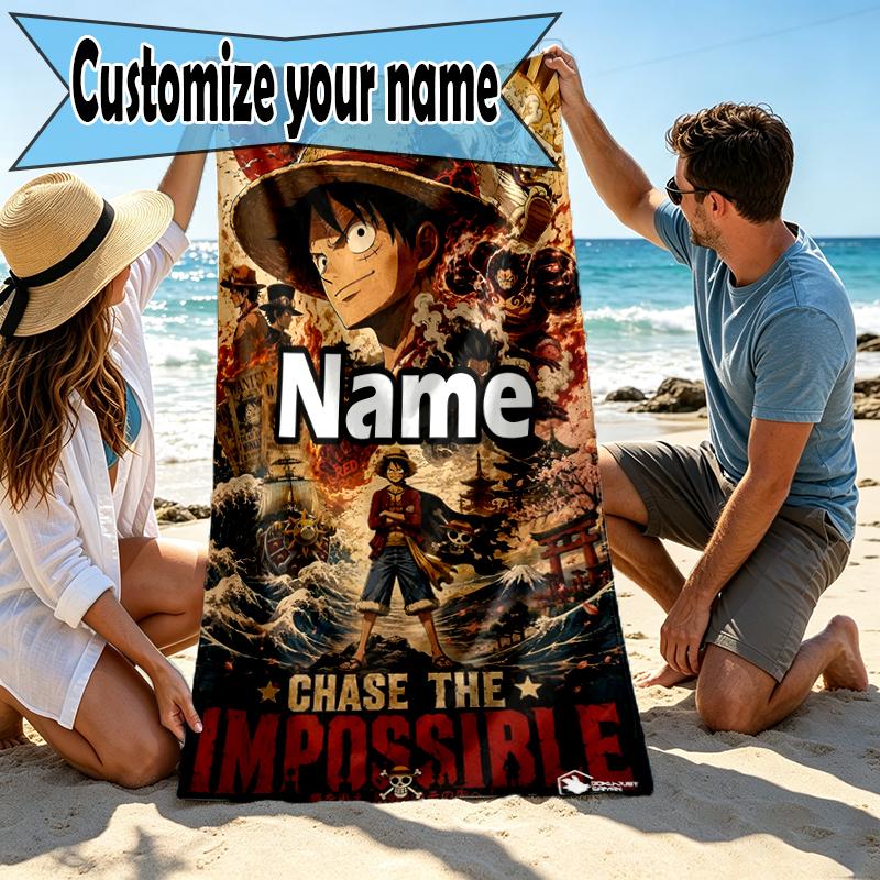 Custom Name Personalized One Piece Print Beach Towel, for Trip Camping Beach Party Home Decor, Birthday Gift for Family & Friends