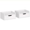 Set di 2 comodini sospesi, Tavolino da letto a parete con cassetto per camera da letto, Bianco