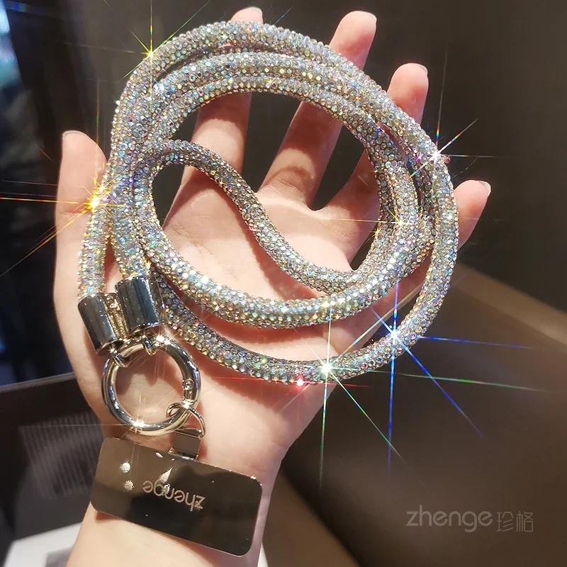 Crossbody with A Full Diamond Thick Lanyard Metal Clip Mobile Phone Case Universal Sling Flash Diamond Bag Chain Rope