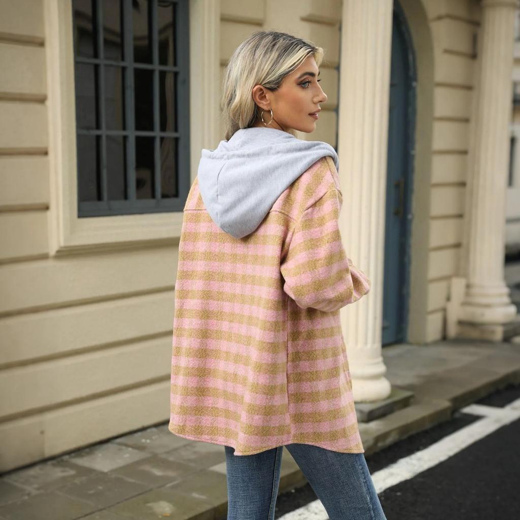 Women's Plaid Hooded Shirt Jacket