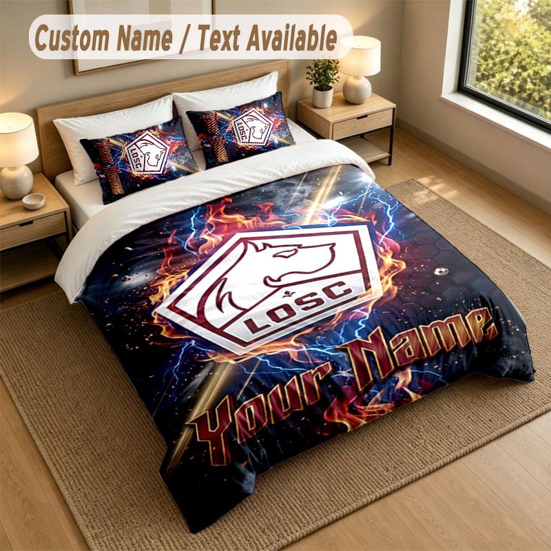 Bedding Set 1 Duvet Cover 2 Pillowcases LOSC Lille Print Soft Bed Linen Bedroom Decor