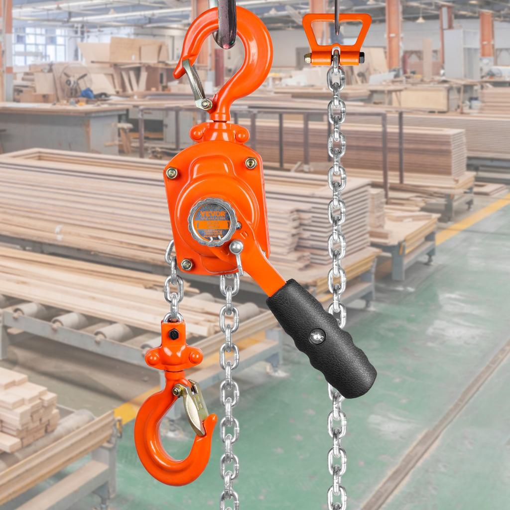 VEVOR Manual Lever Chain Hoist, 1/2 Ton 499.5 Kg Capacity 1.5m Come Along, G80 Galvanized Carbon Steel with Weston Double-Pawl Brake