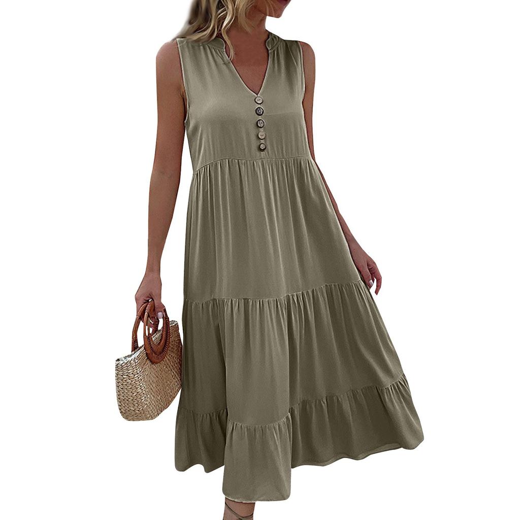 Women's Summer Fashion Loose Tank Dress Casual Sleeveless Solid Color Dresses