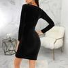 Women's Sexy Velvet Long Sleeve V Neck Mini Dress Ruched Bodycon Faux Wrap Cocktail