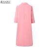 ZANZEA Women Casual Turn Down Collar Summer 3/4 Sleeve Dress