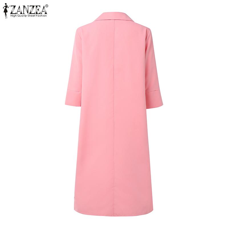 ZANZEA Rochie Casual de Vară pentru Femei cu Guler Revers și Mâneci 3/4