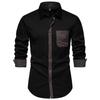 Cozy Up Herren Langarmshirt mit Dreiecksausschnitt und Tasche in Kontrastfarbe