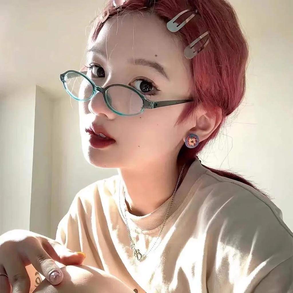 Women Retro Oval Glasses Y2K Japanese and Korean Girls Red Green Frame Glass Eyewear Decorative Computer Anti-blue Eyeglasses