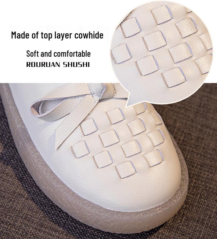 Women's White Cowhide Leather Casual Shoes - Spring/Summer 2025, Soft Jelly Sole, Flat Design