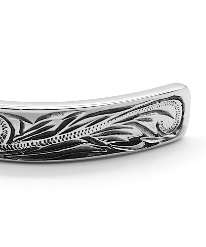 Lionheart LH-1 Reverse Round Hawaiian Bangle, Surgical Stainless Steel 316L (Hyperallergic), Silver