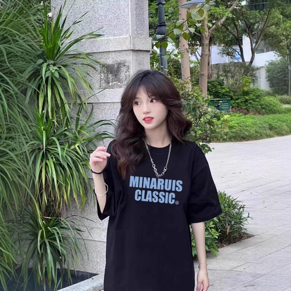 Fat Mm Pure Cotton American Retro Navy Blue Short-sleeved T-shirt Women's Summer Loose Design Sense Niche Half-sleeved Top Tide