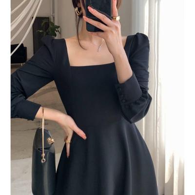 Rochie de damă, primăvară, vară, stil Hepburn, guler pătrat, temperament elegant, subțire, lungă medie