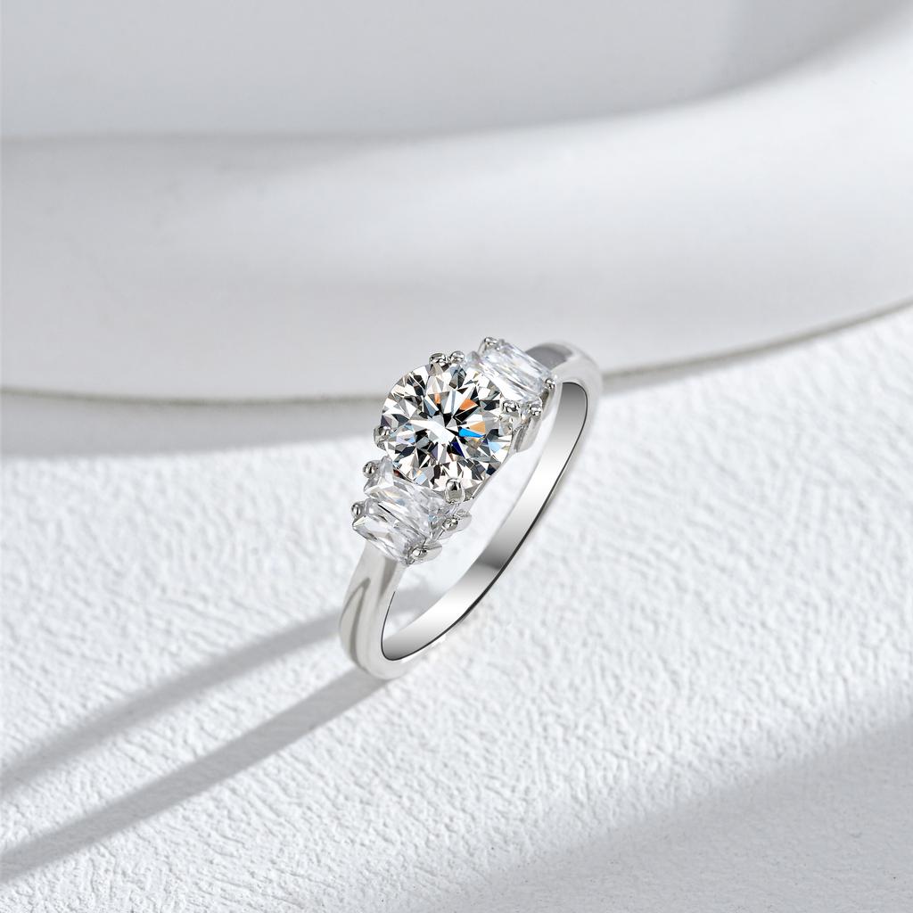 Trendy 1.2CT Moissanite Round Brilliant Cut Prong Set Rhodium Plated Sterling Silver 925 Women's Wedding Ring GRA Certified