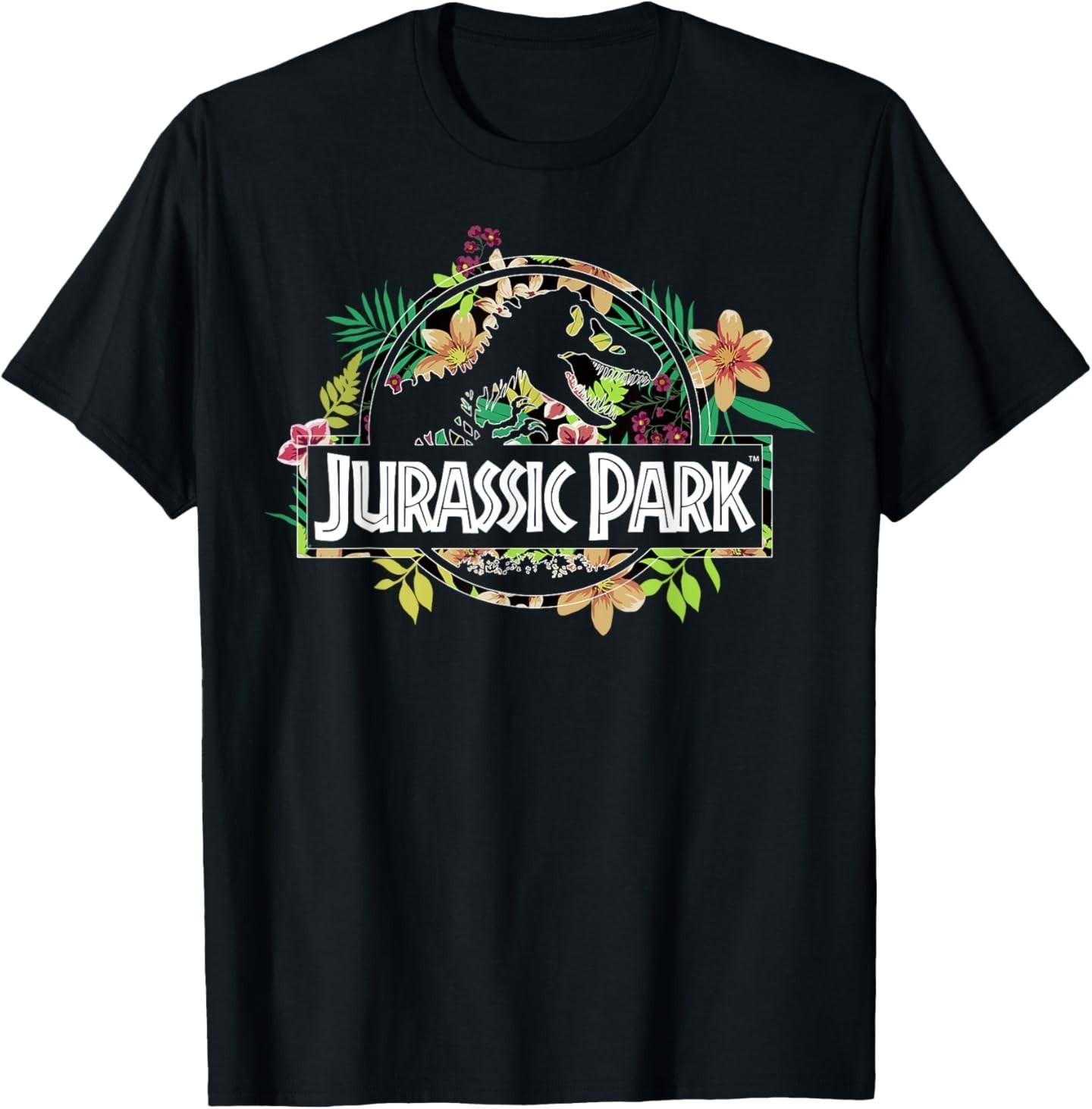 Jurassic Park Floral Tropical Fossil Logo Graphic 100% Cotton T-shirt Mens Tees Top 100% Cotton T-shirt Mens Tees Top L