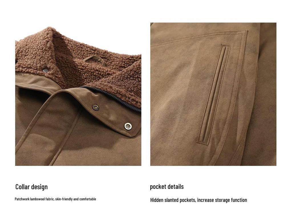Men's Plus Size Retro Lambswool Jacket - Warm, Thick Cotton for Autumn/Winter Casual Workwear