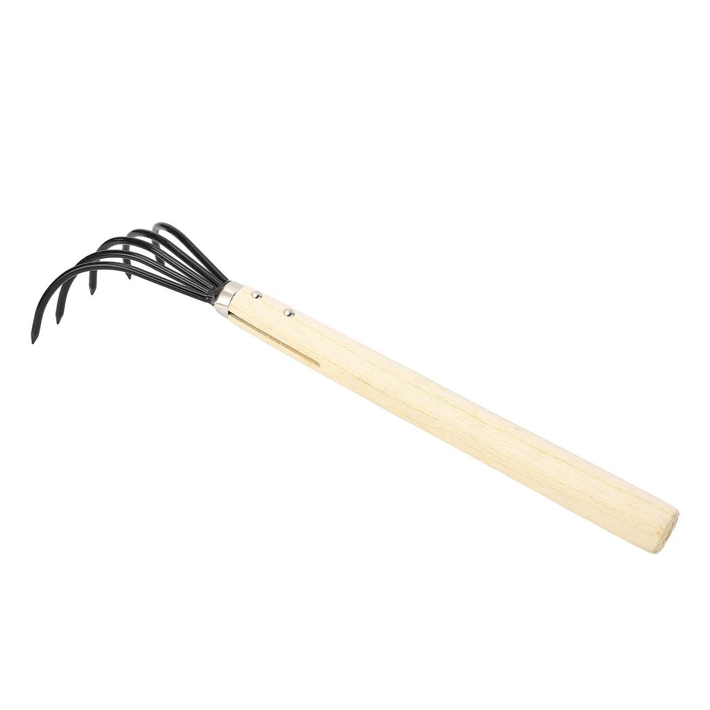 Garden Hand Rake 5 Steel Tines Wooden Handle Ergonomic Design Claw Cultivator for Tilling Loosening Soil Long Handle