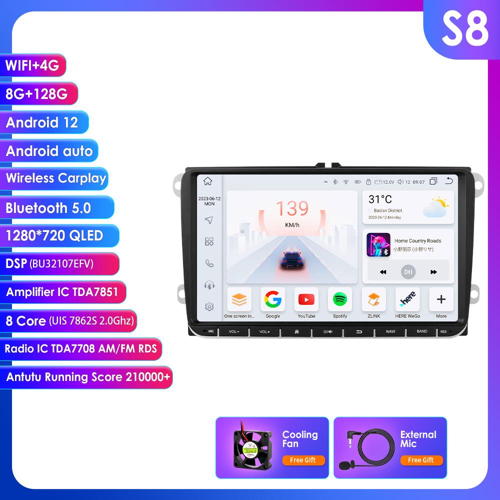 

OSSURET Carplay 4G 9 дюймов 2Din Android 13 автомобильный мультимедийный проигрыватель для Volkswagen Skoda Octavia Golf 5 6 Touran Passat Polo Jetta интеллектуальное авторадио S8 8Core 8G 128G