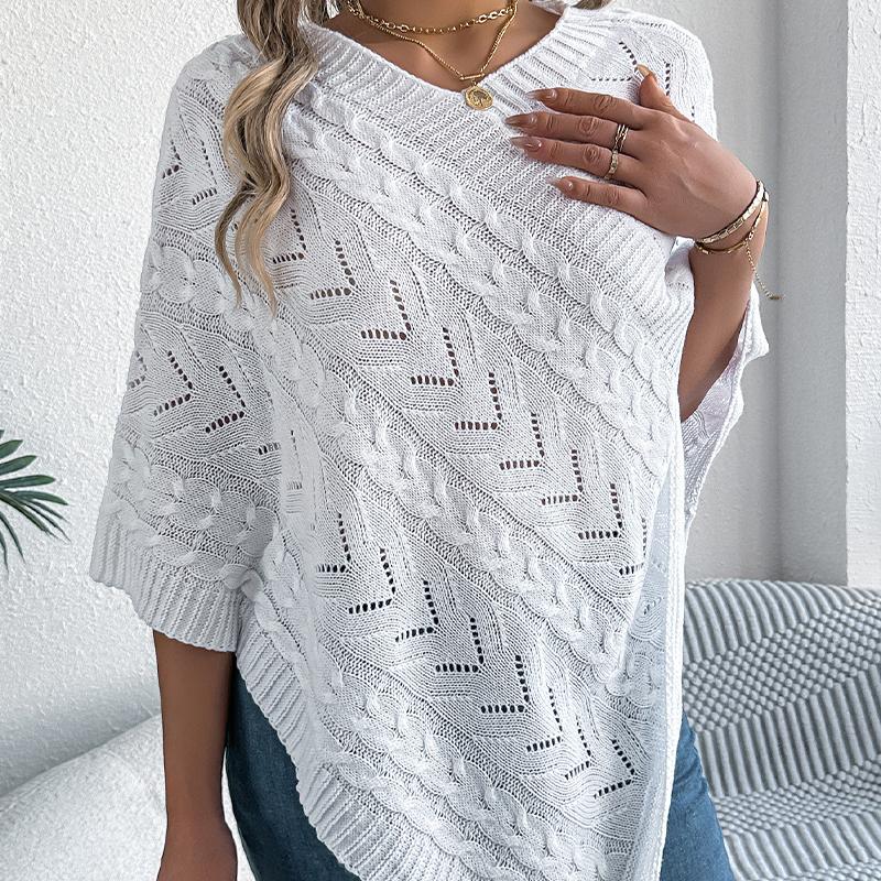Women's Cable Knit Cape Sweater Oversized Open Front Poncho Coat Casual Solid Color
