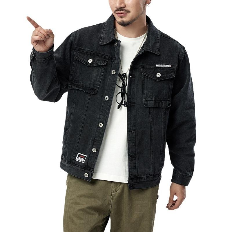 

Spring Men s Casual Lapel Denim Jacket L чорний