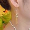Temperament Korean Version Fashionable Geometric Rhombus Long Fringed Earrings Women's Versatile Full Diamond Earrings Light Luxury Face Thin Earrings