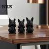 Bulldogge Spind Dekoration 3D Gedrucktes Französisches Statuen Set von 3, Mattschwarze Skulptur, Minimalistisches Bulldoggen Kunstwerk für Zuhause Figuren Dekoration,