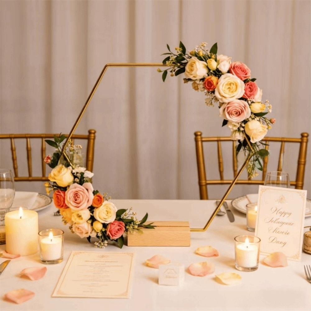 Moon Shape Floral Garland Wooden Base Metal Hoop Centerpiece  Valentines Day