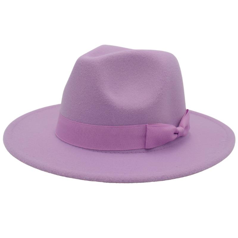 Wind Jazz Hat Big Eaves Hat Bow Flat Edge Top Hat Men And Women Woolen Felt Hat