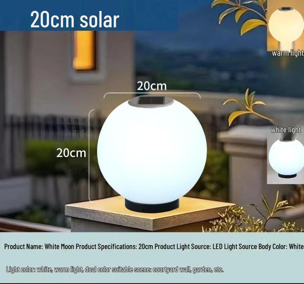Waterproof Outdoor Solar Post Lights - White Round Moon Ball for Garden, Courtyard, Gate, and Fence Pillars
