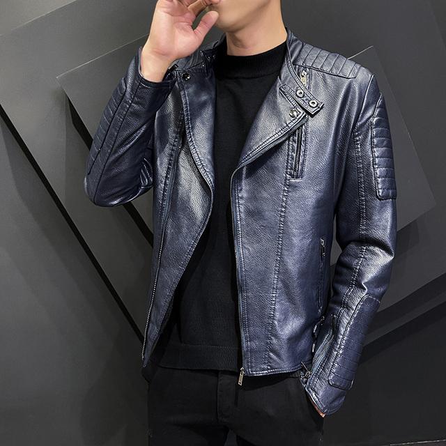 

Новая повседневная мотоциклетная ветровка на молнии с воротником-стойкой, куртка из искусственной кожи, мужская тонкая модная мужская куртка высокого качества, уличная одежда XXXXL