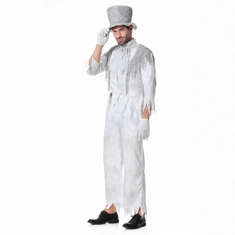 Halloween, Ghost Groom Adult Men's Zombie Vampire White Suit Party Stage Costume