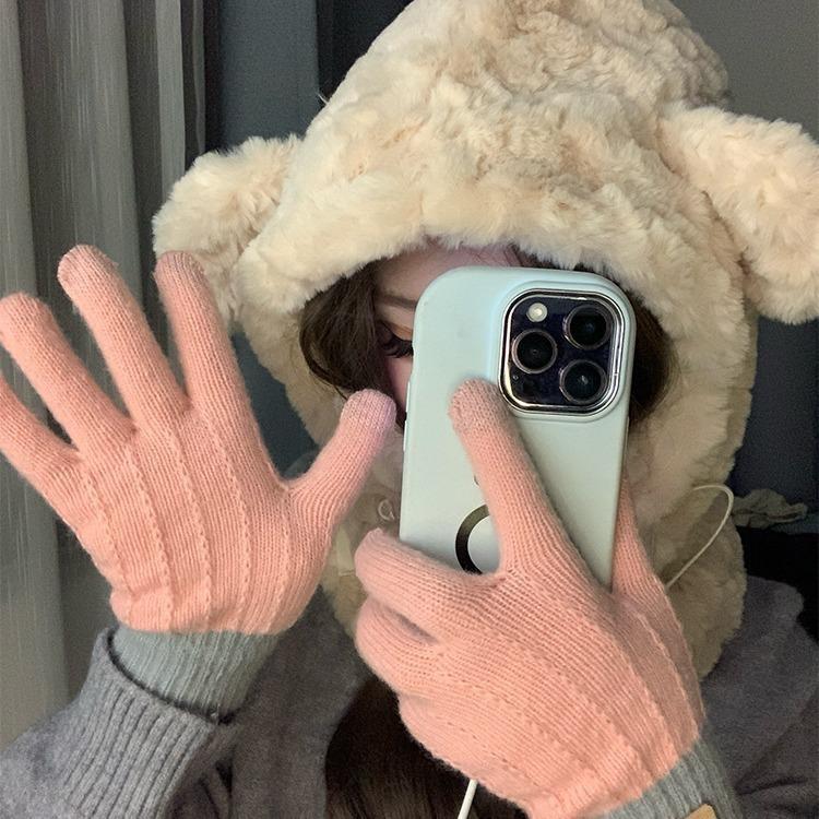 Velvet-Lined Korean Touch Screen Winter Cycling Gloves - Warm Unisex Wool