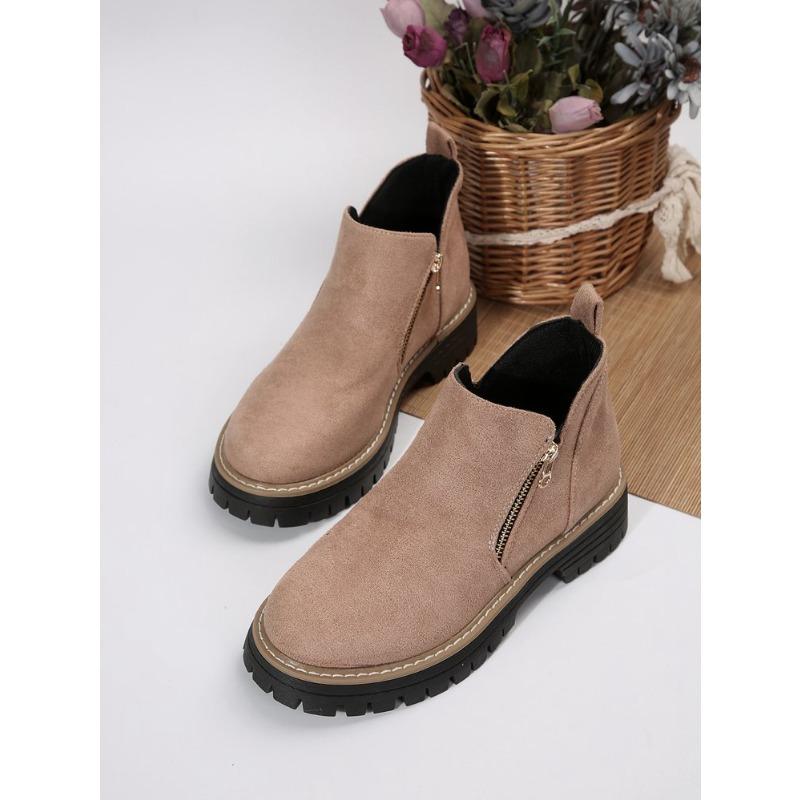 Autumn New Retro Design Casual Zipper Short Boots for Women Comfortable Versatile Non Slip Fashion Thick Soled Ankle Boots