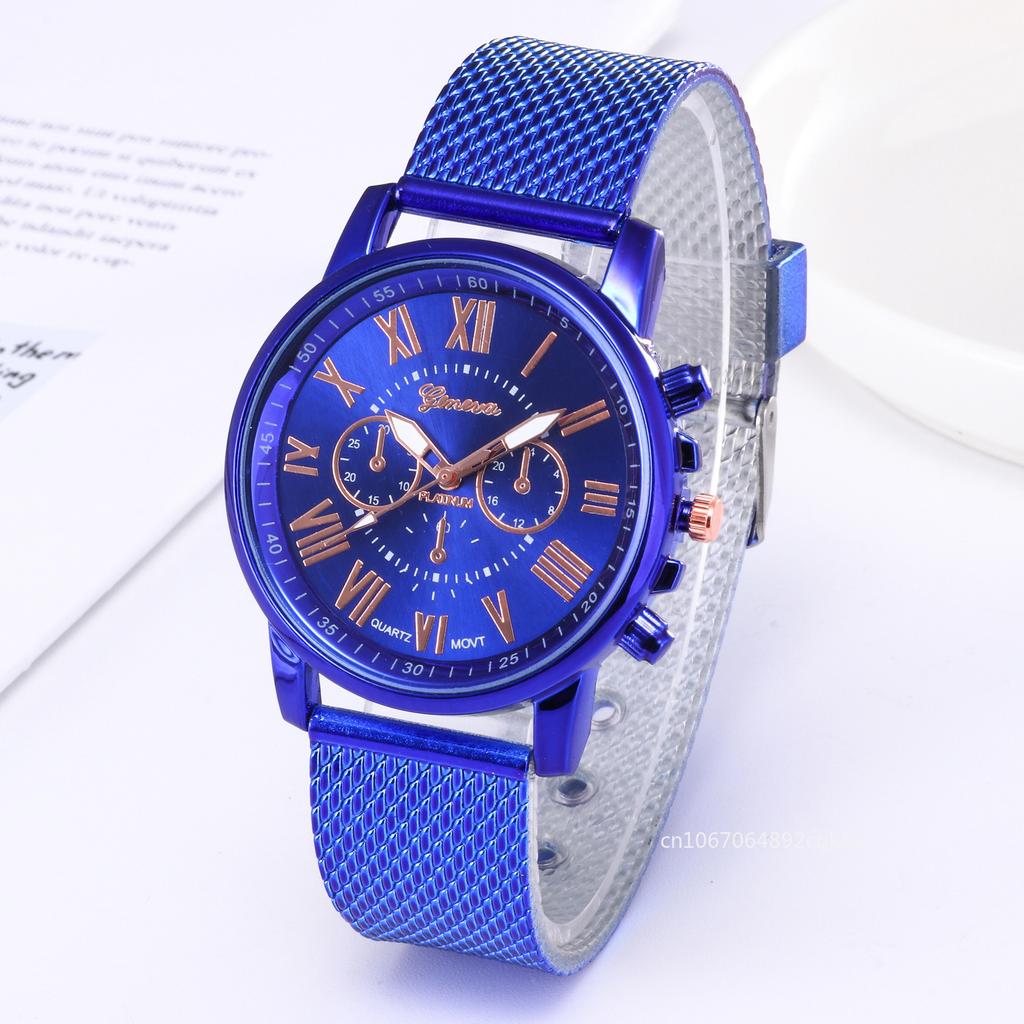 Mesh Strap Unisex Quartz Watch Large Dial Roman Numerals Decorate Wristwatches Multiple Colors Relogio Feminino Reloj Mujer