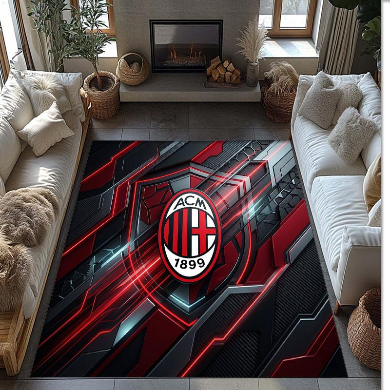 Tappeto in Flanella Stampato AC Milan Antiscivolo Morbido Poliestere Tappeto per Pavimento Tappetino Decorativo da Interno per Camera da Letto Soggiorno Divano Sala Giochi Decorazione Casa