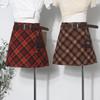 Real Christmas Red Plaid High-Waisted Wool A-Line Skirt with Belt