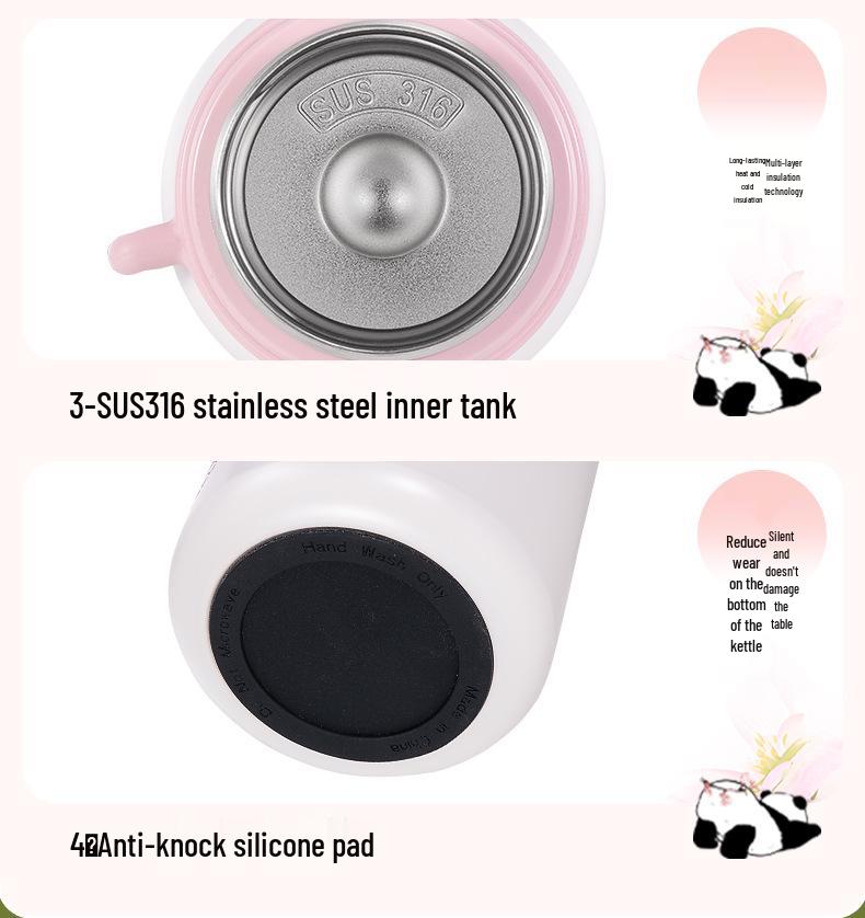 Sakura Panda 2024 Insulated Water Bottle with Lid - Large Capacity for School, Mini Cup for Girls